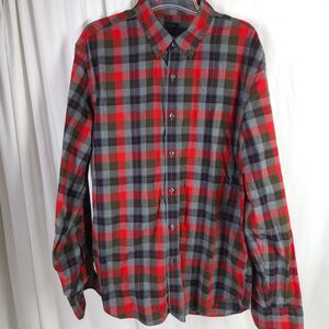 J.Crew‎ Red Gray Plaid Slim Fit Button Down Shirt Mens XL 100% Cotton